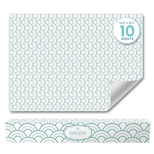 Fresh Linen Scented Drawer Liners (10 Large Sheets, 50cm x 36.5cm) - Non Adhesive Drawer Fresheners & Lining Paper for Drawers, Bedroom & Wardrobe Shelves - Drawer Liners Scented for Clothes