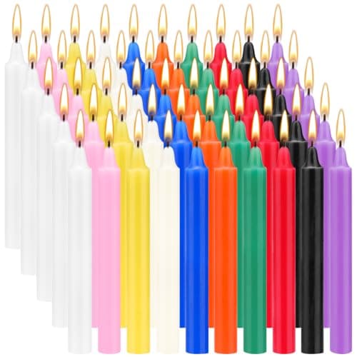 100 Pack Spells Chime Candles Bulk, Mini Magic Coloured Taper, 10 Colour