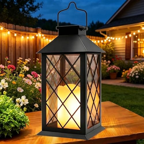 Yowin Tempered Glass Hanging Lantern Outdoor Garden with Flickering Candle