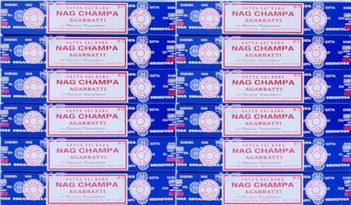Satya Satya Nag Champa Incense Sticks, Wood, Floral, 15g x 12 packs = 144 sticks, Blue
