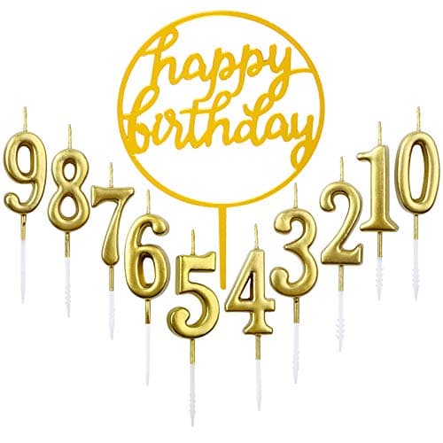 10pcs Number 0-9 Birthday Numeral Cake Candles, Number Candle Gold Set