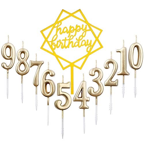 10pcs Number 0-9 Birthday Numeral Cake Candles Champagne Gold Number Candle