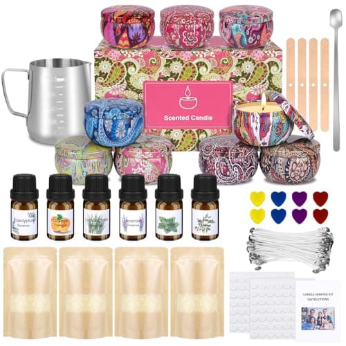 Candle Making Kit, Soy Wax Candle Making Kits for Adults Beginners, Make Your Own Candles,6 Pack Soy Wax, 6 Fragrance Oils,8 Dye Blocks 9 Tins, Wax Melt Pot, 100 Candle Wicks, 100 Candle Wick Stickers