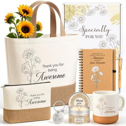 Giftota 8 Pcs Thank You Gift Set for Women, Teacher Appreciation Gifts with Tote Bag, Cosmetic Bag, Mug, Scented Candle & Keychain, Birthday Gift for Mum, Friend, Colleague, Teacher