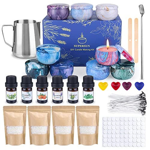 Candle Making Kit, Wax Melt Making Kit, Make Your Own Scented Candles, 480g Beeswax Pellets, 50 Wicks, 4 Colour Dyes, 500ml Wax Melting Pot, 100 Wick Stickers, 9 Empty Tins