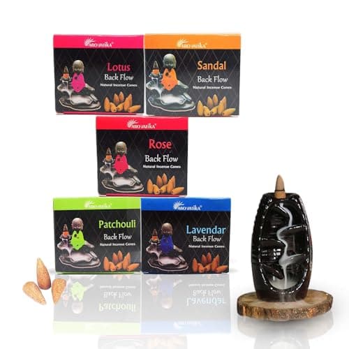 ARO VATIKA Natural Masala Pack 'B' Backflow Incense 50 Cones with 5 Assorted Fragrances of Patchouli, Sandal, Lavender, Rose, Lotus | Best for Prayer, Meditation & Relaxation | Burn time-16-18mins