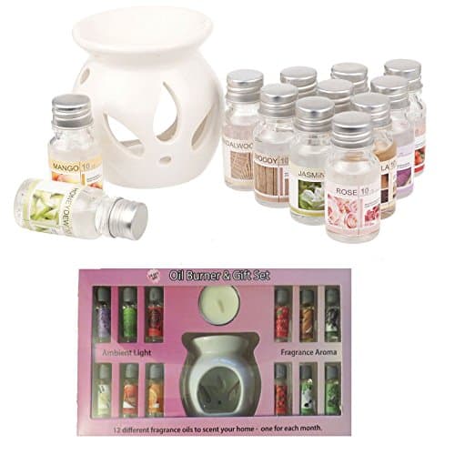 OIL BURNER GIFT SET WITH 12 FRAGRANCE OILS AROMA THERAPY OIL DIFFUSER HOME GIFT