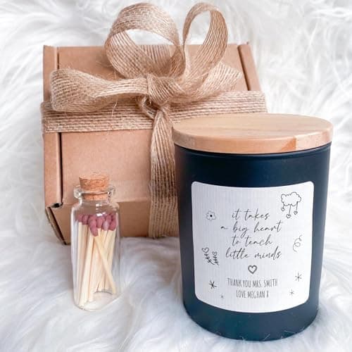 Pomchick - Teacher Candle Gift Set Thank You Present for Nursery Primary Reception End of Term Teacher's Day It Takes Big Heart to Teach Little Minds