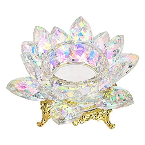 SUMTree Crystal Lotus Flower Tealight Candle Holder(Gold Base), AB Colorful