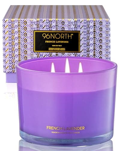 96NORTH Luxury Lavender Soy Candle | Large 3 Wick Jar Candle | Up to 50 Hours Burning Time | 100% Natural Soy Wax | Relaxing Aromatherapy | Housewarming Gift for Women and Men