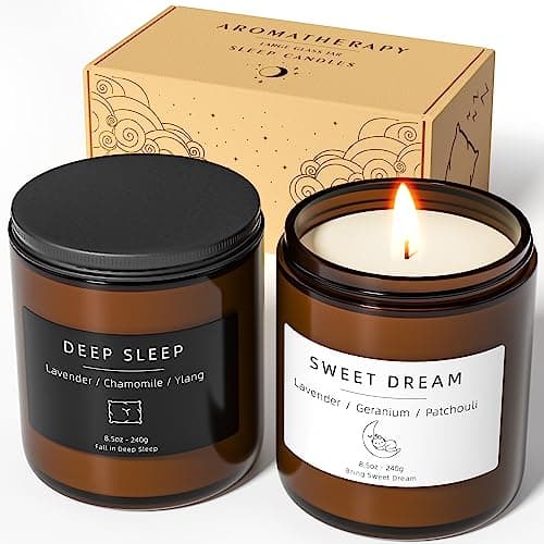 Sleep Candles Gifts for Women, Lavender Scented Candles Gift Set for Anxiety, Lavender Promotes Sleep, Chamomile Relieves Stress, Relaxation Gifts for Women (2 Pack, 480g)