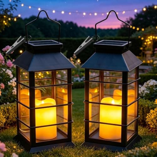 Cozymeow Solar Lanterns for Outside, 2 Pack Hanging Garden Lantern Outdoor
