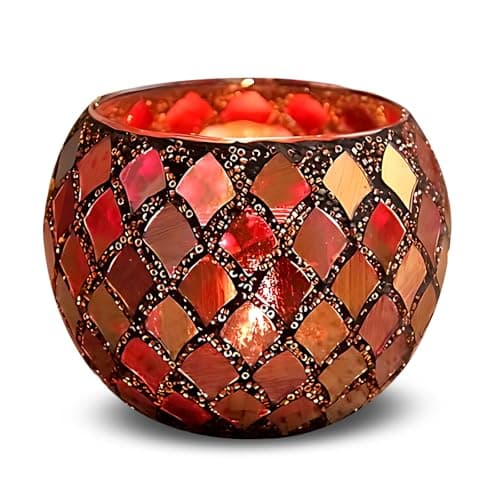 MerwDeeyt Red Tea Light Candle Holder 10cm Mosaic Glass Candle Holders