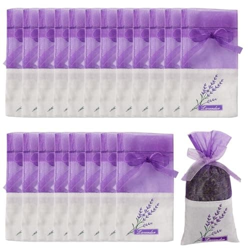 20PCS Lavender Bags Empty Sachet Bag, Purple Drawstring Lavender Sacks for Wardrobes, Muslin Sachets Bag for Fill Dried Lavendar Flower, Freshener Scent Organza Gauze Pouches for Drawers