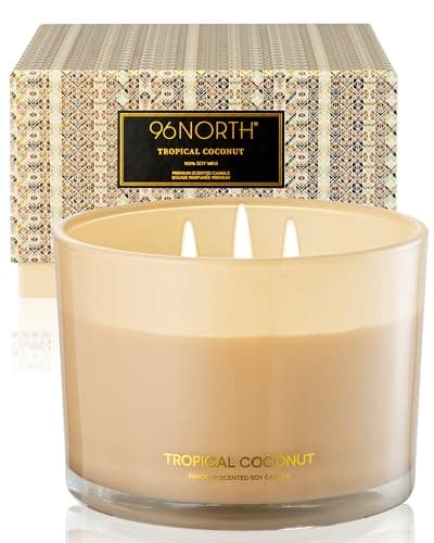 96NORTH Luxury Coconut Soy Candle | Large 3 Wick Jar Candle | Up to 50 Hours Burning Time | 100% Natural Soy Wax | Housewarming Gift for Women and Men