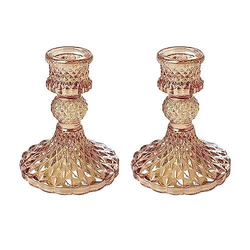 Candlestick Holders, Taper Candle Holders Glass, Candle Pillar Stands for Table Mantel Wedding Housewarming Gift Home Decoration (Gold 2pcs)
