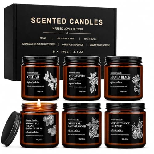 Scented Candles for Men, 6 Pack Aromatherapy Candle Gift Set, Soy Wax