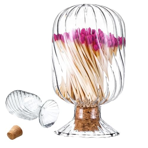 match Cloche Glass with Striker Helix Shaped Holder Decorative Matches in Glass Jar for Candle Display
