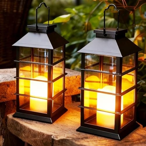 Joysing Solar Lanterns for Outside 2 Pack Hanging Solar Lantern