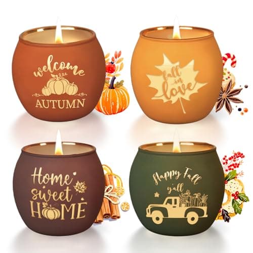 Lanpn Fall Scented Candles Gift Set, 4 Pack Thanksgiving Aromatherapy Candle, Plated Glass Jar Candles for Woman Man, Autumn Pumpkin Fragrance Home Table Farmhouse Decoration, Tabletop Centerpiece