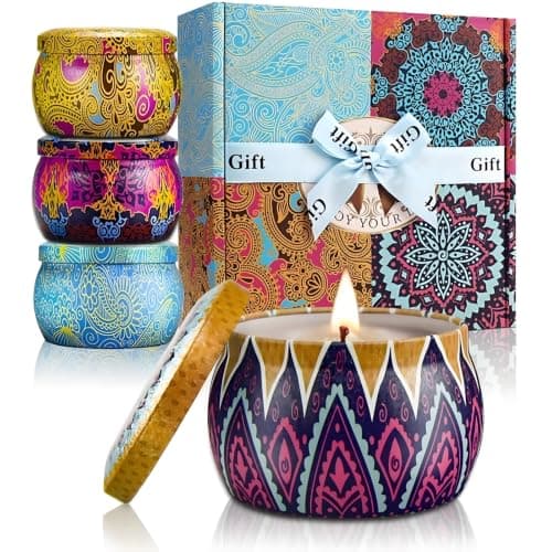 YMing Scented Candles Gifts for Women, 5.65 oz Large Aromatherapy Candles, Candle Gift Set, Real Soy Wax Portable Travel Tin Candle, 4 Pack Metal, Gifts Set for her, Birthday, Valentine's Day