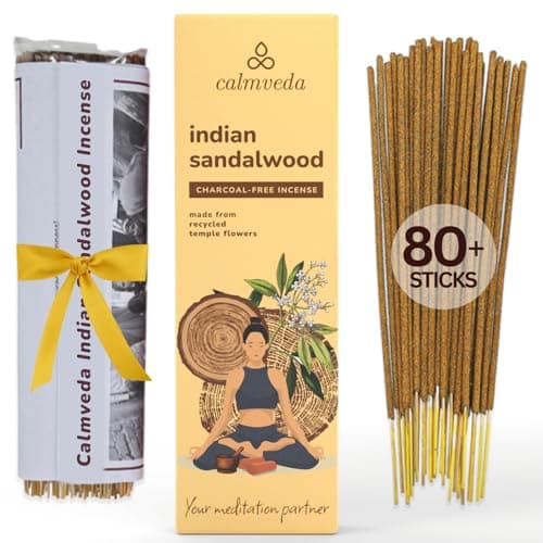 CALMVEDA Indian Sandalwood Incense Sticks for Meditation, 80 Pack Non Toxic