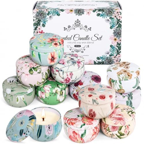 12 Pack Scented Candles Gifts for Women Birthday Natural Soy Wax Aromatherapy Candle for Home Floral Fragrance with Eucalyptus,Citrus,Sage, Jasmine,Lavender,Vanilla,Rose,Lemon, Mint,Cranberry,Coffee