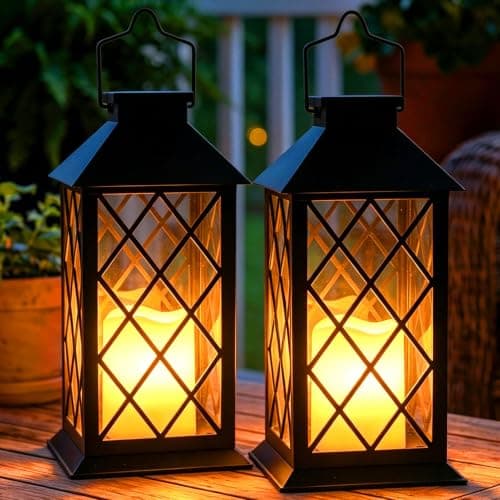 Dekofun 2 Pack 35cm Large Black Solar Hanging Garden Lanterns Outdoor