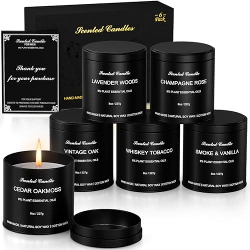 Scented Candles for Men | Whiskey Tobacco, Vintage Oak, Lavender Woods, Cedar Oakmoss, Smoke Vanilla, Champagne Rose | Soy Wax Blend | Ideal for Father's Day Birthday Gift for Him (Heritage 6)