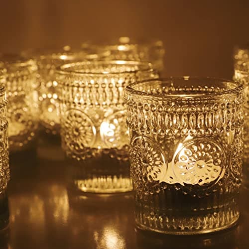 Sunflower Clear Tea Light Holders for Table, 12pcs Tealight Holders Glass