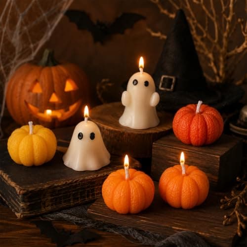6PCS Halloween Ghost Pumpkin Candle Candle Set, Ghost & Pumpkin Candles