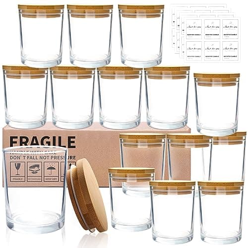 CONNOO 15 Pack 7 OZ Clear Candle Jars with Bamboo Lids