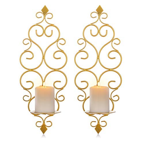 Sziqiqi Gold Wall Candle Holders: Metal Candle Sconces Set of 2
