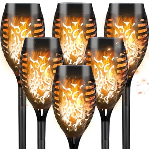 CNMTCCO Solar Flickering Flame Lights - 6 Pack Outdoor Garden Solar Lights, Waterproof Torch Landscape Lighting for Patio, Pathways, Lawn, Yard Decoration