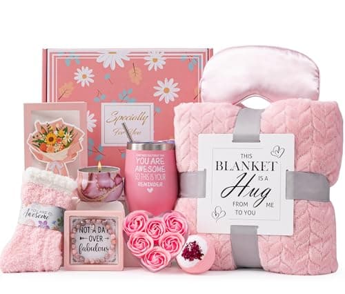 Birthday Pamper Gifts for Women, Get Well Soon Hampers Relaxing Spa Bath Box Gift Self Care Package Basket for Her,Thinking of You Gift ideas Set w/Luxury Blanket for Mum Best Friend Sisters Wife