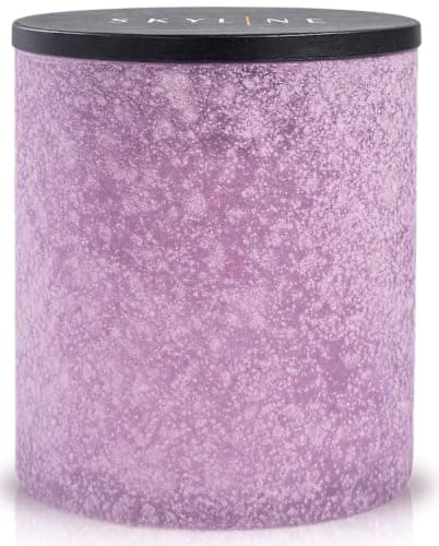 Lavender Soy Wax Candle in Elegant Speckled Mauve Frosted Glass Jar with Wooden Lid, 33-Hour Burn Time, Great Gift for Home Fragrance & Décor by Skyline London