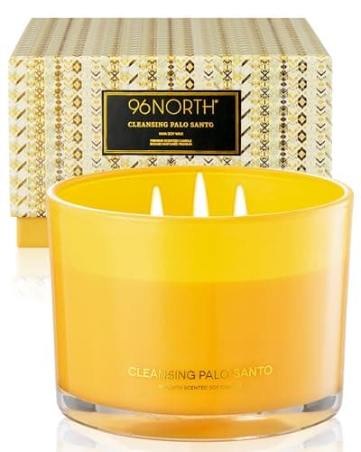 96NORTH Luxury Palo Santo Candle | Large 3 Wick Jar Candle | Up to 50 Hours Burning Time | 100% Natural Soy Wax | Relaxing Aromatherapy | Housewarming Gift for Men and Women