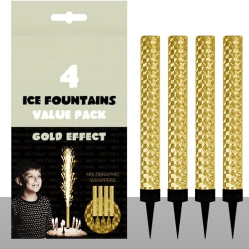 Pack of 4 Ice Fountain Cake Sparklers Gold Cake Topper Sparkling Candles for Champagne Bottle, Birthday Cake Decorations, Wedding Party Celebration, 10cm Low Smoke Indoor Outdoor