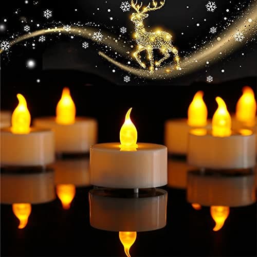 Jialine Battery Tea Lights,24 Pack Realistic Battery Operated Flameless Led Tea Light Candles, Flickering Tealights 200 Hours in Warm Yellow for Wedding,Valentine's,Halloween,Christmas