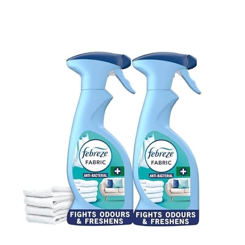 Febreze Antibacterial Fabric Refresher Spray, FRESH LINEN, 375ml (Pack of 2) – Kills 99.9% of Bacteria – Odour Eliminator for Sofas, Curtains & Upholstery – OdourClear Technology
