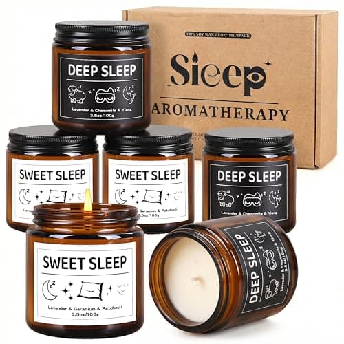 Sleep Candles Gifts for Women & Men, 6 Pack Lavender Scented Candles Gift Set for Anxiety, Lavender Promotes Sleep, Chamomile Relieves Stress, Natural Soy Wax for Relaxation, Birthday Gift for Him