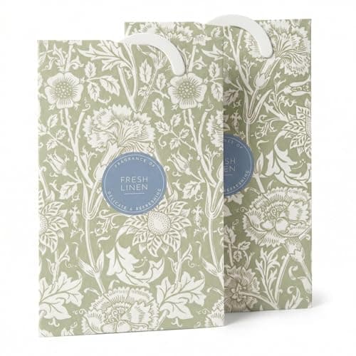 The Master Herbalist Fragrant Fresh Linen Scented Wardrobe Freshener Sachets in a William Morris Design in Sage Green | Pack of 2