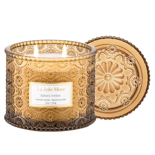 LA Jolie Muse Sahara Ambre Candle, Candles for Home Scented, Amber Scented Candle, Large 2-Wick Soy Candle, Clean Burning Candles, 60 Hours, 12 OZ