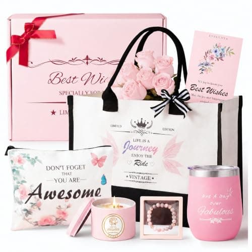 Evelunya Luxury Gift Set for Women Real Flowers Scented Candle Unique Self Care Relaxation Gift Ideas Birthday Gift