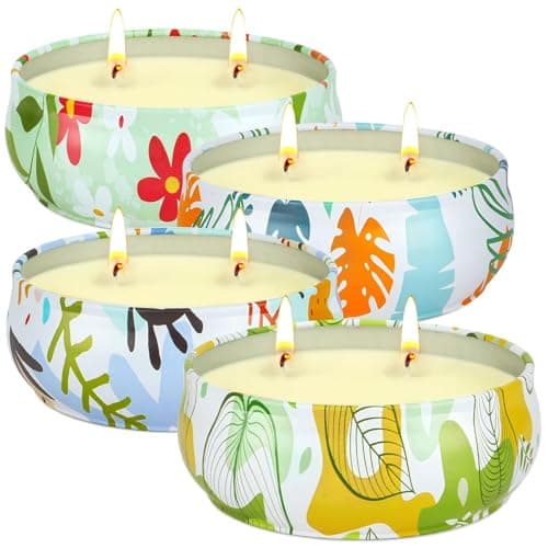 Citronella Candle Outdoor 4pcsx6oz, Decorative 2-Wick Natural Soy Wax 260 Hours Burn Time Citronella Candles Outdoor Lemongrass Candle, Ideal for Camping Patio Garden Yard Porch Gifting Home Décor