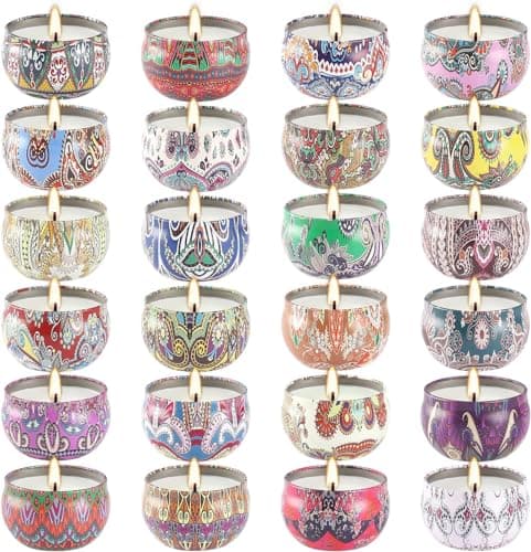 LIVEN 24 Pack Scented Candles Gifts Set Soy Wax Travel Tin Jar Candles，Aromatherapy Candles for Home 2.5 OZ Scented Candles for Christmas, Birthday, Thanksgiving, Mother's Day