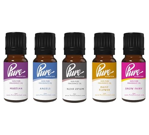 Designer Perfume Fragrance Oil Pack Five 10ml Bottles Martian, Angels, Noir Opium, Daisy Flowers, Snow Angel 100% Pure Uncut, Suitable for Making Candles and Soaps