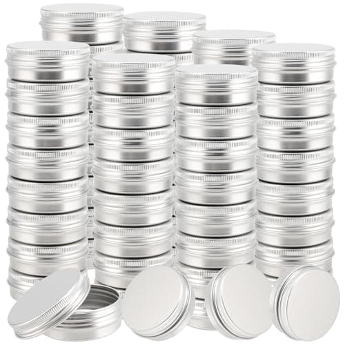 SEUNMUK 50 Pcs 30ml/1oz Aluminium Tin Cans, Small Round Metal Tins with Screw Lids, Empty Storage Container for Makeup, Sample, Candles, Lip Balm, Silver
