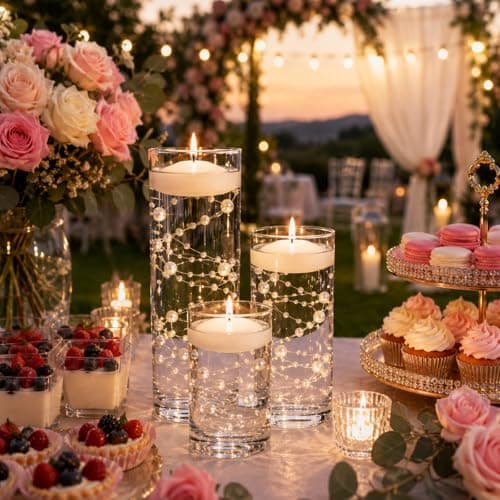24Pcs Wedding Table Centrepieces,12 Floating Candles,6Glass Candle Holders