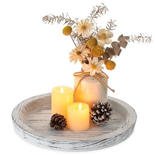 Hanobe Wooden Decorative Round Tray Candle Plate for Coffee Table, White